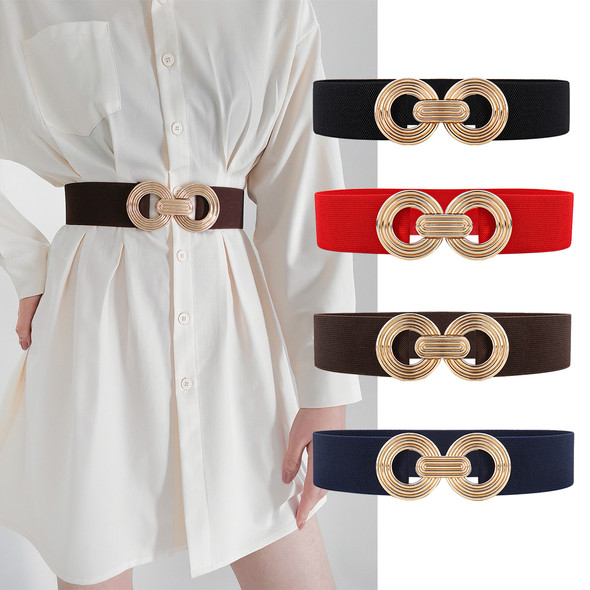 Fashion Dress Belts for Women Simple Waist Elastic Ladies Band Round Buckle Decoration Coat Sweater Party Belt Girdle Belt Gift