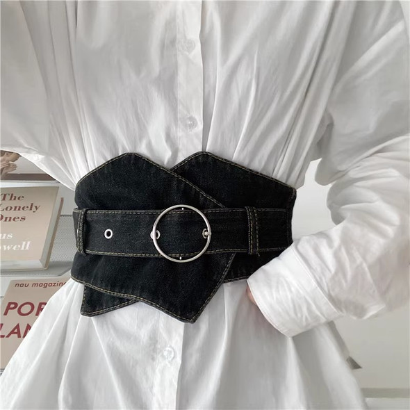 Women's Fashion Vintage Denim Corset Female Cummerbund Coat Waistband Dress Decration Wide Belt J108