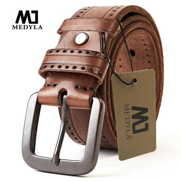 MEDYLA Men's Leather Belts For Men Vintage Alloy Pin Buckle Waistband Strap Jeans Belt For Male Cowhide Belt DSW535