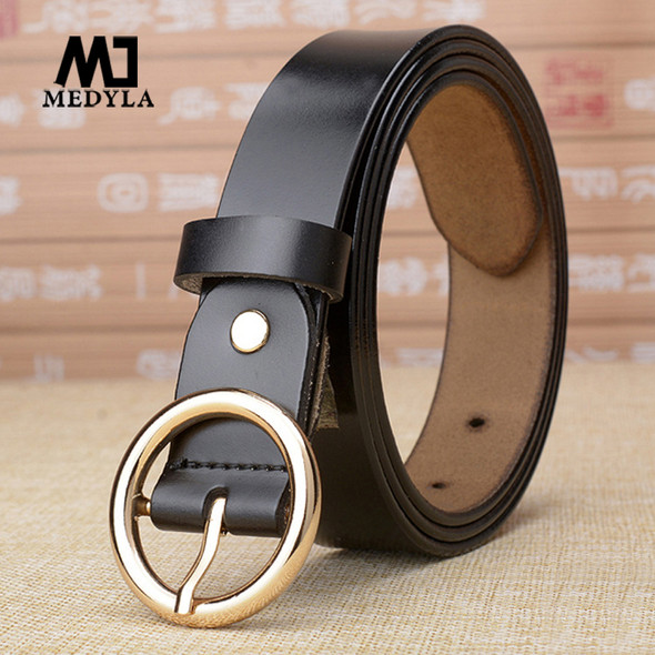 MEDYLA Women Belt Cow Genuine Leather Alloy Pin Buckle Golden Buckle Fashion Casual Design Luxury Ladies Belt L16