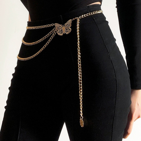 Butterfly Waist Chain Elegant Multi-Layer Butterfly Tassel Waist Chain Belt For Women Metal High Waist Chain Dress Lady Belt