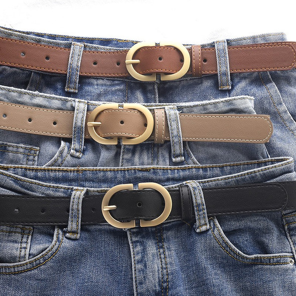 Women'S Belt Trend Gold Oval Buckle Belt Casual Versatile Belt Pu Belt Cheap Belt Pair With Jeans, Gift For Mother or Girlfriend