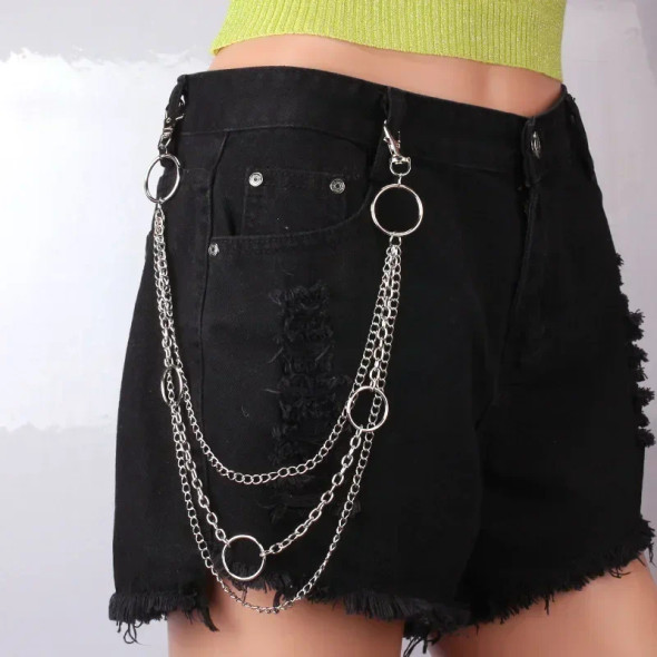 Punk Rock Layered Chain Belts Metal Keychains for Men Women Waist Key Wallet Jeans Hip-hop Pants Belt Chains Clothes Accessories