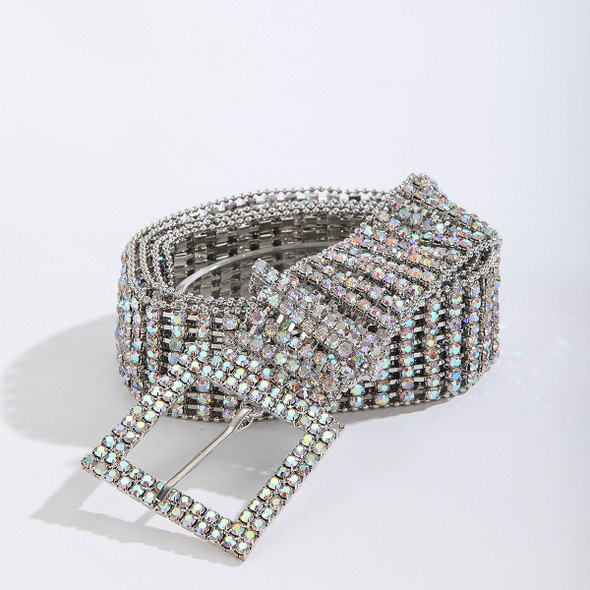 Fashion Waist 8 Rows Silver Plated AB Rhinestones Decor Women`s Chain Belts