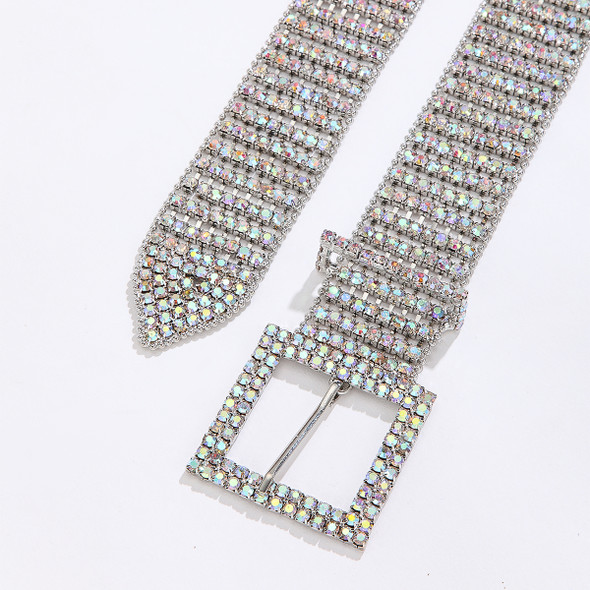 Fashion Waist 8 Rows Silver Plated AB Rhinestones Decor Women`s Chain Belts