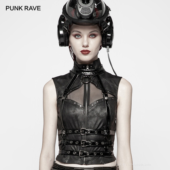 PUNK RAVE Gothic Post Apocalyptic Fetish Women's Black Shiny Synthetic Vegan Leather Harness Sexy Spine Shaped Accessory Belt