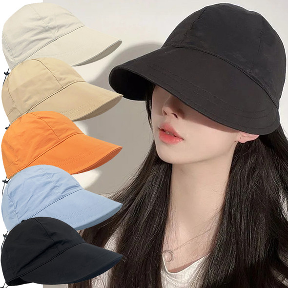 Fisherman Cap Sun Hat Portable Foldable Wide Brim Sun Protection Hats Summer Quick-drying Visors Adjustable Drawstring Caps