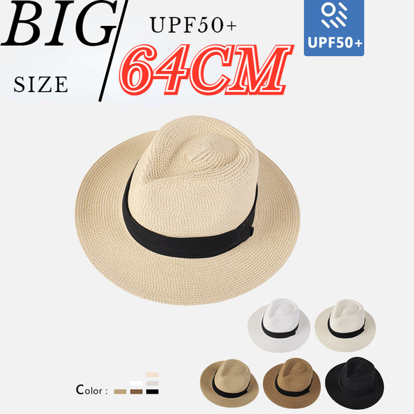 Big Head Panaman Straw Hat with Foldable Straw Woven Hat Plus Size 60-64cm Men Jazz Top Hat Sun Protection Sun Shading Hat