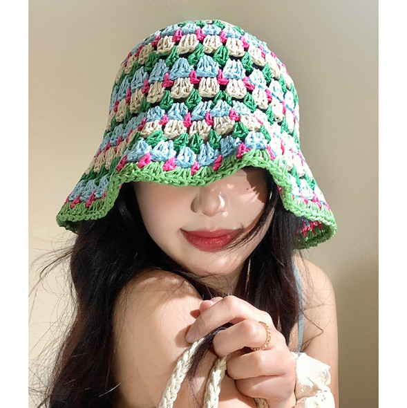 Hollow Striped Bucket Hats For Women Spring Summer Sun Hat Female Crochet Fishermen Cap Outdoor Travel Basin Caps Panama Gorros