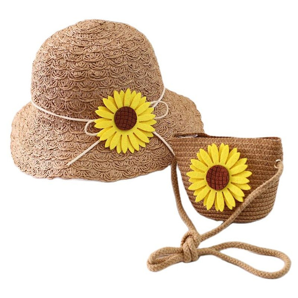 Europe America Sunflower Children Sun Hat Bag Set Summer Brand Beach Folding Straw Hat For Girl Kid Wide Brim Bucket Cap