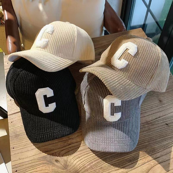 Corduroy Letter C Autumn Winter Baseball Cap Men Women Solid Color Ponytail Sport Hat Adjustable Unisex Hip Hop Dad Trucker Caps