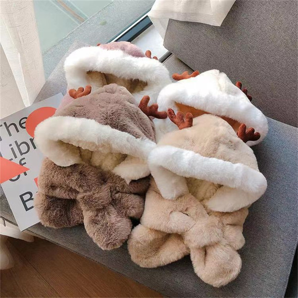 Winter Children's Hat Scarf One piece Thick and Warm Baby Cute Deer Horn Windproof Ear Protection Hat for Boys and Girls