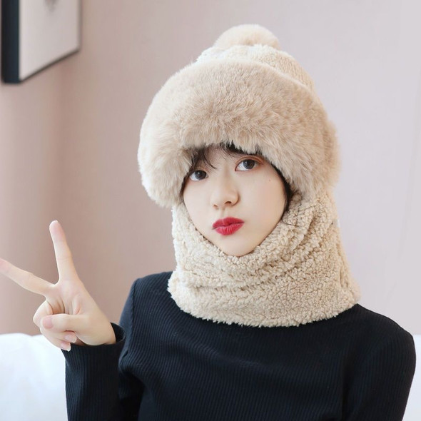 Hat Scarf One Piece Set Cute Women's Earmuff Hat Cartoon Bear Ear Protection Hat Solid Plush Girl Winter Warm Fluffy Hat