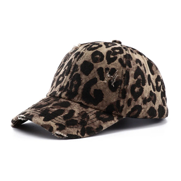 Women Leopard Print Hats Vintage Washed Cotton Baseball Cap Korean Hip Hop Ponytail Messy Buns Outdoor Sport Hats Accessories