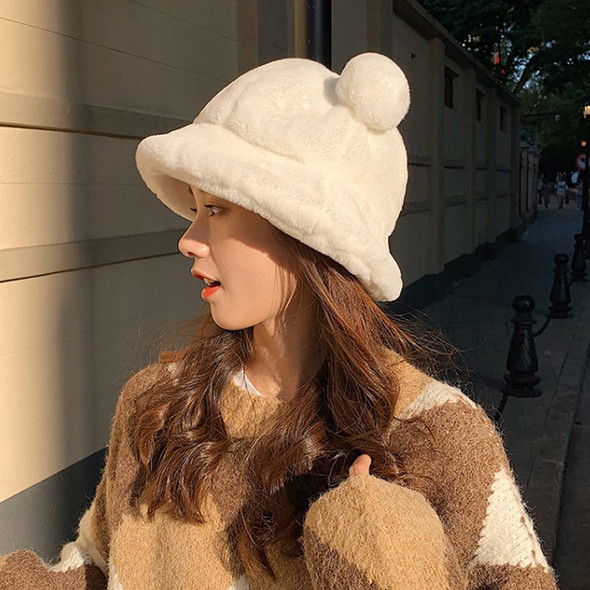 Soft and Warm Bucket Hat Fashion Autumn and Winter Leopard Print Cute Little Bear Ear Plush Fisherman Hat