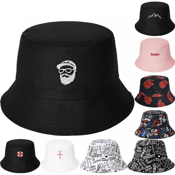 Bucket Hat Woman Man Cartoon Embroidery Panama Cap Men Women Summer Hat Naroto Akatsuki Outdoors Sunscreen Bonnet Fisherman Hat