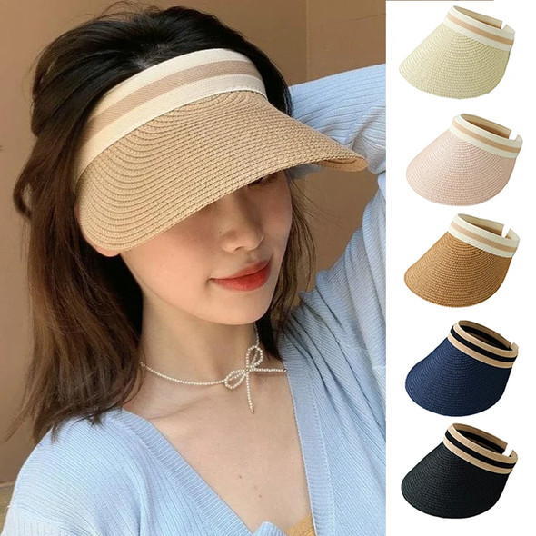 Summer Empty Top Straw Hat for Women Outdoor Beach Sunscreen Visor Cap Female Handmade UV Protection Big Brim Sun Hats