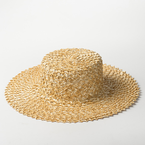 Hand-woven lace wheat straw flat hat outdoor travel sun shade beach straw hat