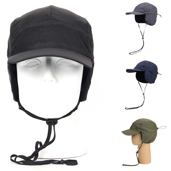 Adjustable Men's Winter Hats Lightweight Waterproof Warm Fleece Lined Earflaps Baseball Cap For Snow Skiing Cap