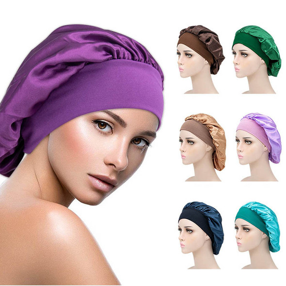 Comfortable Wide Silk Lady Women Bath Hair Care Hair Cap Satin Bonnet Shower Caps Sleeping Hat