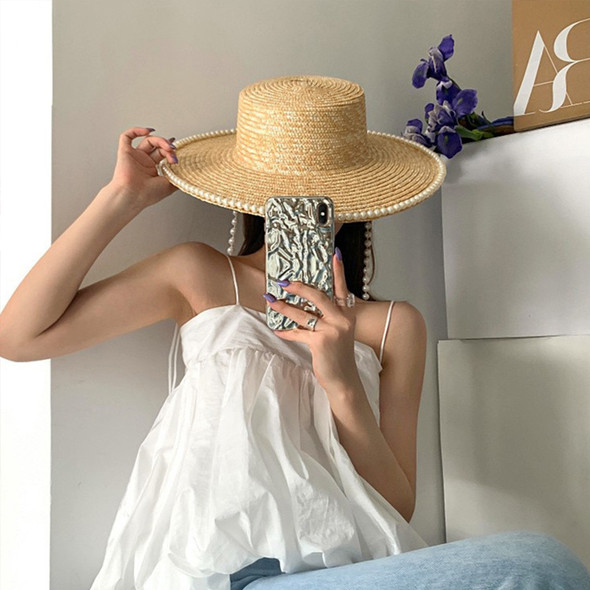 Wheat Straw Sun Hat For Women Summer Pearl Wide Brim Floppy Panama Fishermen Hats Female Lady Outdoor Foldable Beach Sun Caps