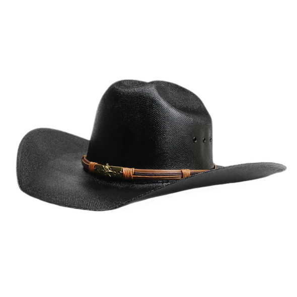 Retro Skull Head Leather Belt Men Women Yellowstone Beach American Western Cowboy Cowgirl Sun Hat Pinch Front Wide Brim 57-61cm