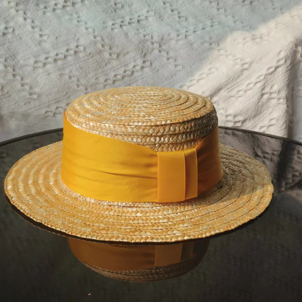 wheat straw Boater Straw Spring Summer Ladies Panama elegant Straw Hat Beach skimmer Hat Women's Summer Sun Hat Sunscreen