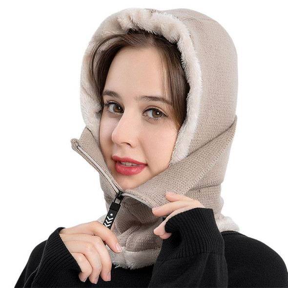 2in1 Women Winter Hood Neck Warmer Fleece Lined Balaclava Windproof Warm Knit Full Cover Hedging Cap Skiing Hat