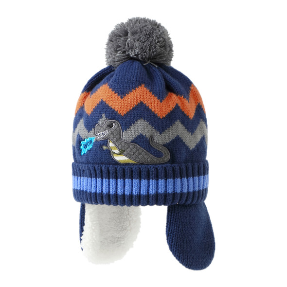 Connectyle Toddler Boys Beanie Hat Fleece Lined Winter Snow Ski Cap Earflaps Thick Knitted Soft Warm Skull Hat With Pom-Pom