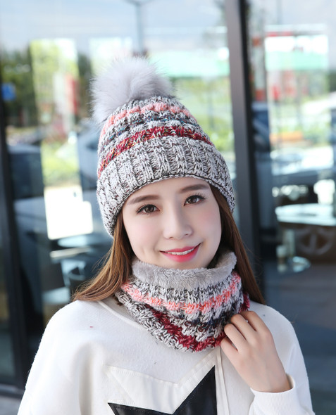 Connectyle Womens Winter Beanie Hat Soft Fleece Lined Circle Scarf Set Thick Warm Fuzzy Acrylic Knit Hat Neck Scarves