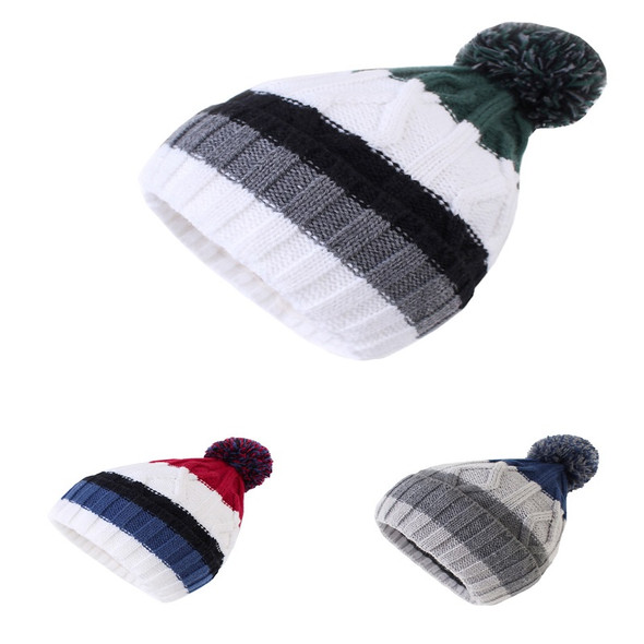 Connectyle Boys Girls Kids Classic Stripe Knitted Beanie Skull Cap Fleece Lined Winter Warm Earflap Daily Outdoor Hat With Pom
