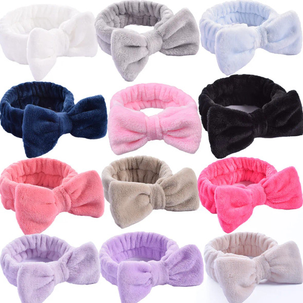 Women Solid Bow Headbands Coral Fleece Makeup Spa Wash Face Turban Head Wrap Girls Hair Towel Accessories Head Band Hairbands