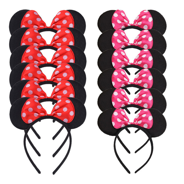 12pcs Mouse Ears Headband Girls Festival Headbands Black Sequin Bowknot Hairband Children Birthday Party Hair Accessories Gift