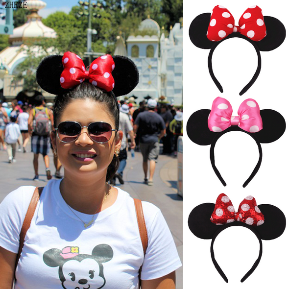 2024 Hot Sales Disney Mickey Ears Headband For Girls Women 5''Polka Dot Bow Hairband Festival Party Travel DIY Hair Accessories