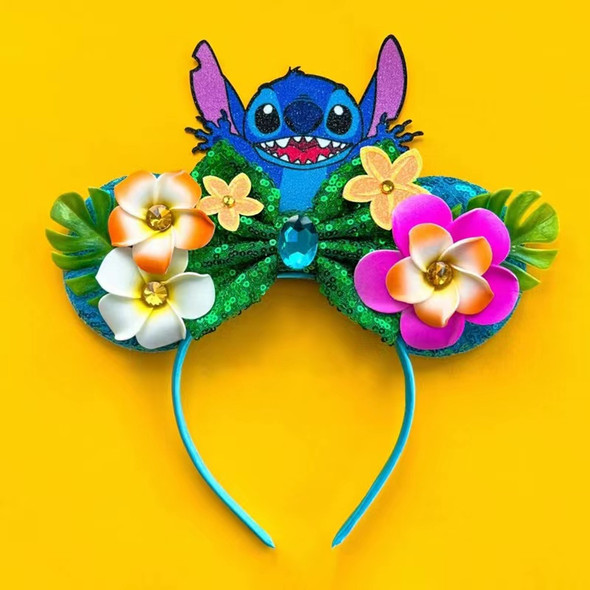 Disney Mickey Mouse Ears Headbands Women Child Party Hair Accessories Lilo Stitch Headband for Girls Kids Sequins Bow Hairbands