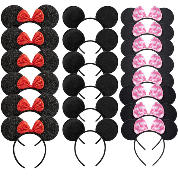 12PCS WholesaleWomen Girl Mouse Ears Headbands Hair Hoop Party Cosplay Bows Hairband Headwear Fashion Hair Accessories