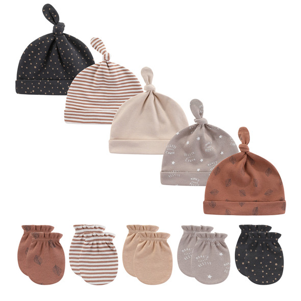Unisex Newborn Baby Hats+Gloves Set Cotton Baby Boys Sleep Headwear Fitted Cartoon Baby Girls Nightcap Accessories Solid Color