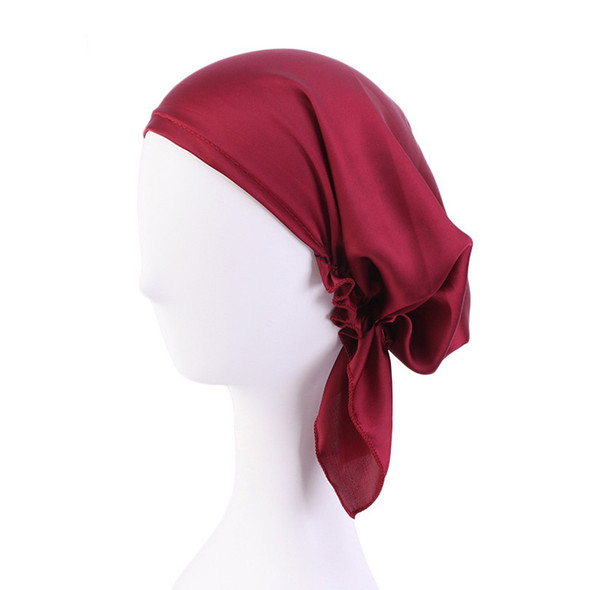 New Muslim Women Satin Pre-Tied Turban Strech Hat Headscarf Bandanas Headwear Hair Loss Cancer Chemo Cap Nightcap Hijab Cover