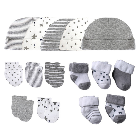 Newborn Hat+Gloves+Socks Set For Baby Boy&Girl Cotton Fall Casual Photography Props Soft Headwear Infant Nightcap Winter Fashion