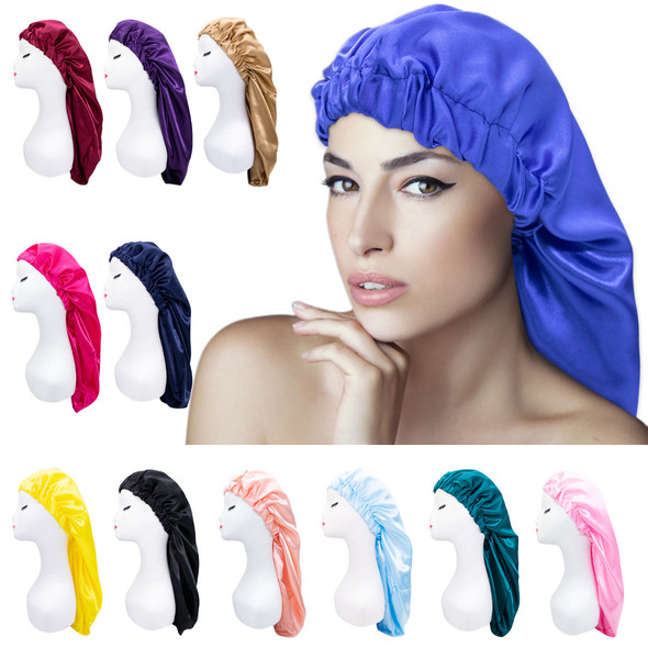 Unisex Long Satin Bonnet Sleep Hair Cap Long Hair Care Bonnet Night Sleep Cap For Adults Chemo Cap Hair Styling Accessories