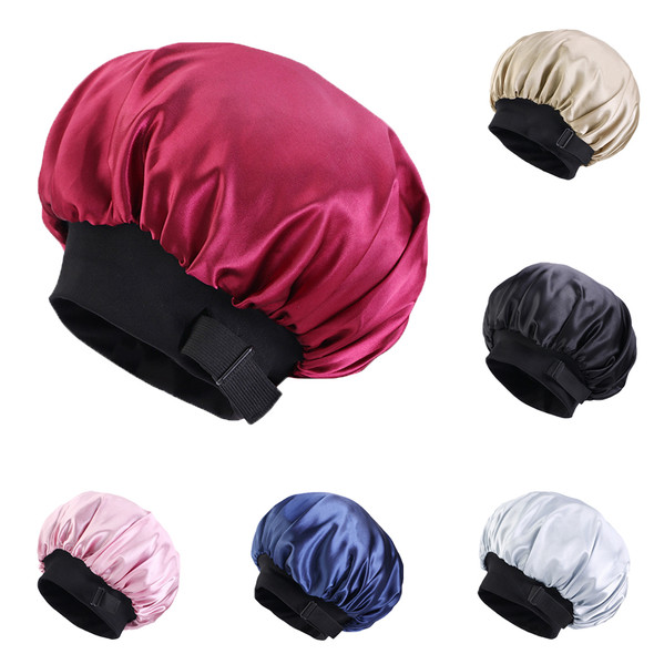 Adjustable Double Layer Satin Bonnet Nightcap Wide Band Women Chemo Cap Night Sleep Hair Care Hat Sleeping Headwear Head Wrap