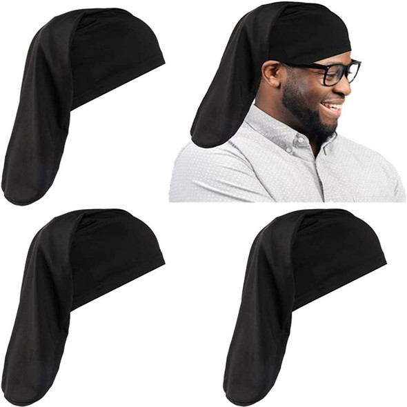 Unisex Black Black Long Hair Sock Cap Bonnet Breathable Elastic Wrap Night Caps For Women Men Polyester Nightcap Sleeping Hats