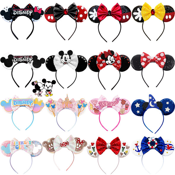 Disney Mickey Mouse Ears Headbands For Women Cosplay Dots Bow Minnie Hair Accessories Kid Disneyland Hairband Girl Festival Gift