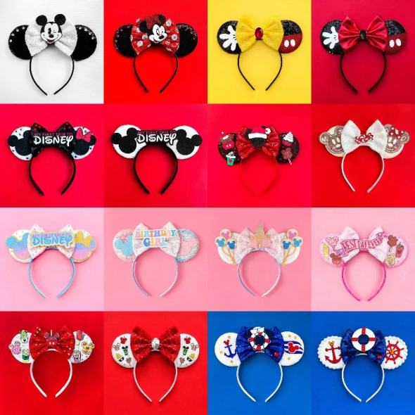 Disney Mickey Mouse Ears Headbands For Women Cosplay Dots Bow Minnie Hair Accessories Kid Disneyland Hairband Girl Festival Gift