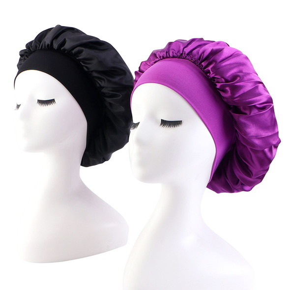 2pcs Set Wide Band Satin Bonnet Sleeping Cap Night Sleep Hat Hair Care For Unisex Curly Springy Hair Styling Accessories