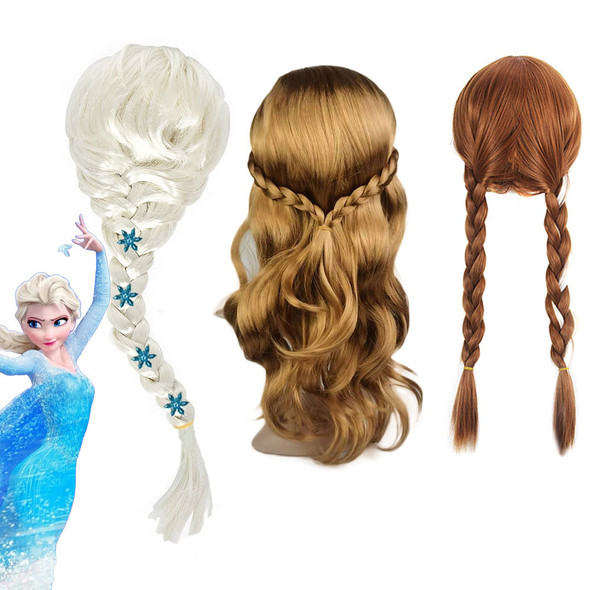 Frozen Princess Elsa Party Headgear Braid Wig Girls Carnival Rapunzel Cosplay Accessory Hair Toddler Anna Jasmine Asha Wig Props