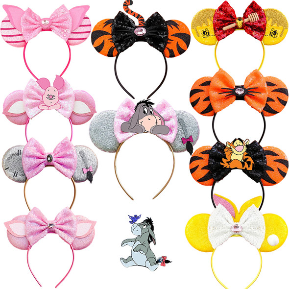 Disney Winnie The Pooh Bear Headbands Girls Piglet Hair Band Kids Tigger Hair Accessories For Women Pink Bowknot Eeyore Headwear
