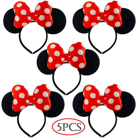 5 pcs/lot Halloween Red Pink Minnie Mickey Ears Headband For Kid Adult Festival Party Big Bow Hairband Women Girl Hair Headwear