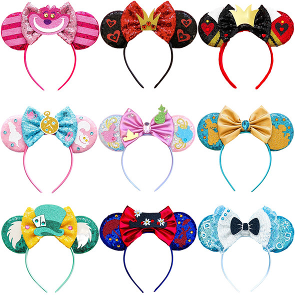 Disney Alice in Wonderland Hair Accessories For Women Cheshire Cat Hairband Girl Mad Hatter Headband Kid Red Queen Ears Headwear