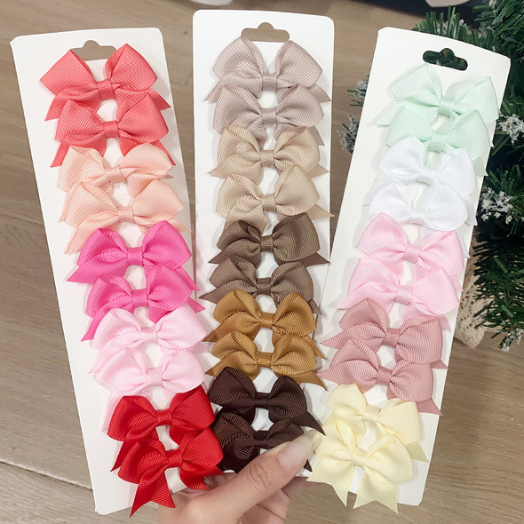 10Pcs/Set New Cute Solid Ribbon Bowknot Hair Clips for Baby Girls Handmade Bows Hairpin Barrettes Headwear Kids Hair Accessories